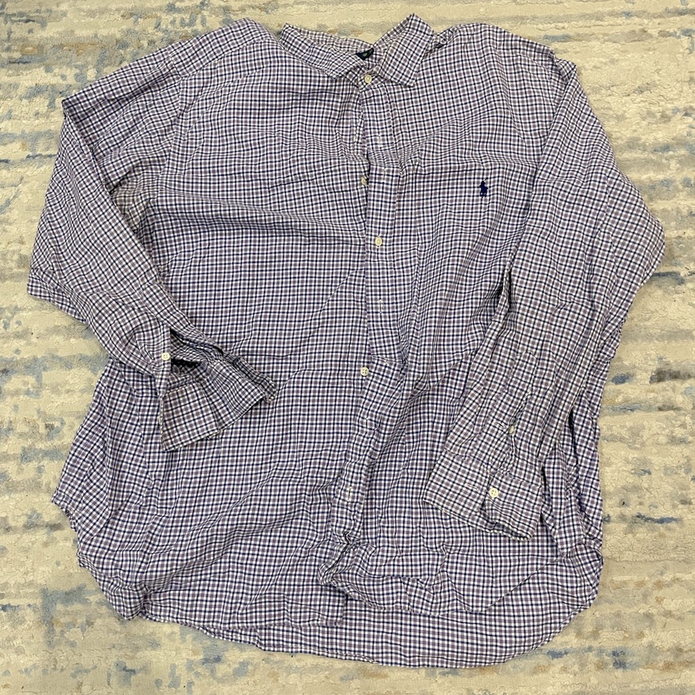 3XB Polo Ralph Lauren Soft Cotton Purple Check Big and Tall Sport Shirt